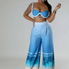 Sexy Nightclub Outfits for Women 2 Piece Set Birthday Vacation Bra Crop Top and Print Wide Leg Pants Matching Sets Beach Wear