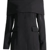 TWOTWINSTYLE Slash Neck Chic Blazers For Women Off Shoulder Long Sleeve Patchwork Single Button Solid Coat Female Clothes 2022