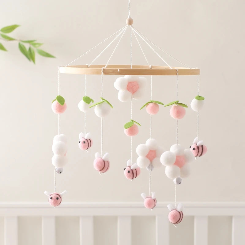 Baby Crib Mobile Bed Bell Rattle Toys Wooden Crochet Stars Pendant Bed Bell Toys Newborn Comfort Crib Bracket Hanging Toys Gifts