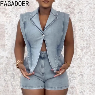 HLJ High-quality Fashion Denim Rompers Women Lapel Sleeveless Hollow Button One Piece Jumpsuits Female Streetwear Overalls New