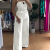 Spring New Jumpsuit Women Bandeau Beaded Spaghetti Strap Bowknot Design Ruched Slim Fit Elegant Wide-Leg Overall Female Jumpsuit