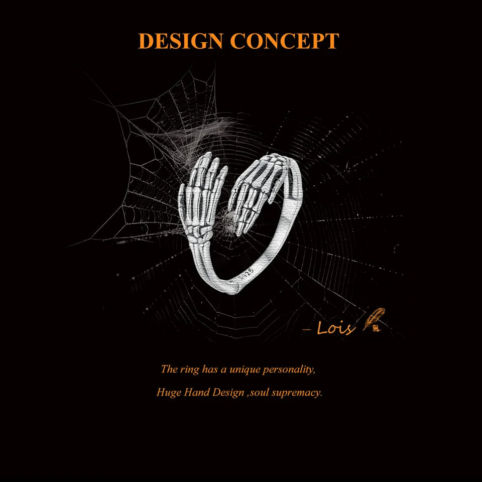 BAMOER Genuine 925 Sterling Silver Vintage Hug Hand Open Ring for Women Retro Finger Ring Fine Jewelry Birthday Gift BSR608-E