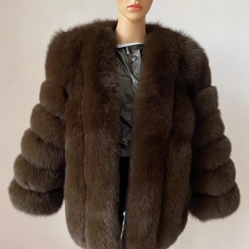 BEIZIRU Winter Woman Real Fox Fur Coat Warm Fashion Natural  New Luxury Stylelong sleeve fashion girls jacket