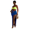 Women Two Piece Set Solid Color Breast Wrap Top and Irregular Slit Long Skirt Suit Lady Streetwear Mini Skirt Club Party Outfits