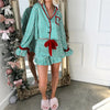 Striped Loungewear Christmas Pajamas Shorts Set Women Y2k Cute Bow Tie Pjs Button Up Shirt+Ruffle Shorts 2 Piece Sleepwear
