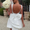 Elegant Pearl Bow Backless Short Dress Women's Sleeveless Party Cute Mini Dresses Black White Pink Chic Birthday Evening Y2K New