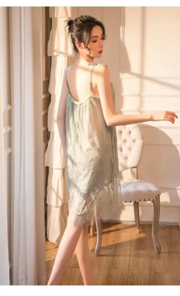 Sexy Pajamas Women's Lace Slip Dress Loose Dresses Nightgown Sleeping Summer Clothing Silk New Sexxy Nightie 2024 Pajama New
