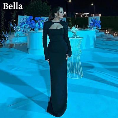 Bella Black Satin Prom Dresses Detachable Shawl Mermaid Wedding Dress Elegant Long Sleeves Customized Vestidos De Fiesta 2024