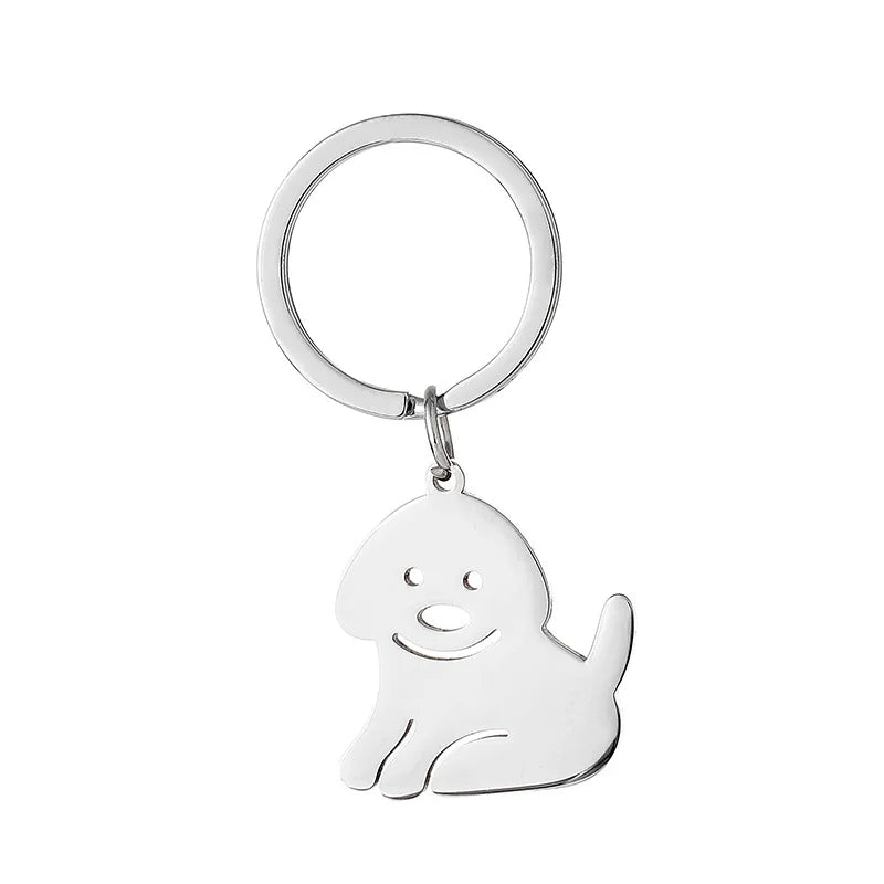 Cute Cat Keychain Stainless Steel Key ring Couple Lover Animal Matching Keyring Pendants Valentine's Day Gift