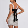 Backless Bow Sparkly Sequin Shiny Dress Women Sleeveless Evening Party Silver Dresses Cocktail Prom Gala ﻿Glitter Gowns New In