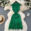 Chic Elastic Knit tassel O Neck Women Elegant Korean Fashion Vestidos Summer A-line Wrap mini dress