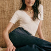 Women V Neck Knitted Crochet Tee With