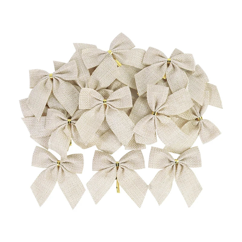 20/10pcs Linen Christmas Bow Decoration Christmas Tree Hanging Ornaments Bowknot For Xmas Wreath New Year 2024 Navidad Gifts Bow