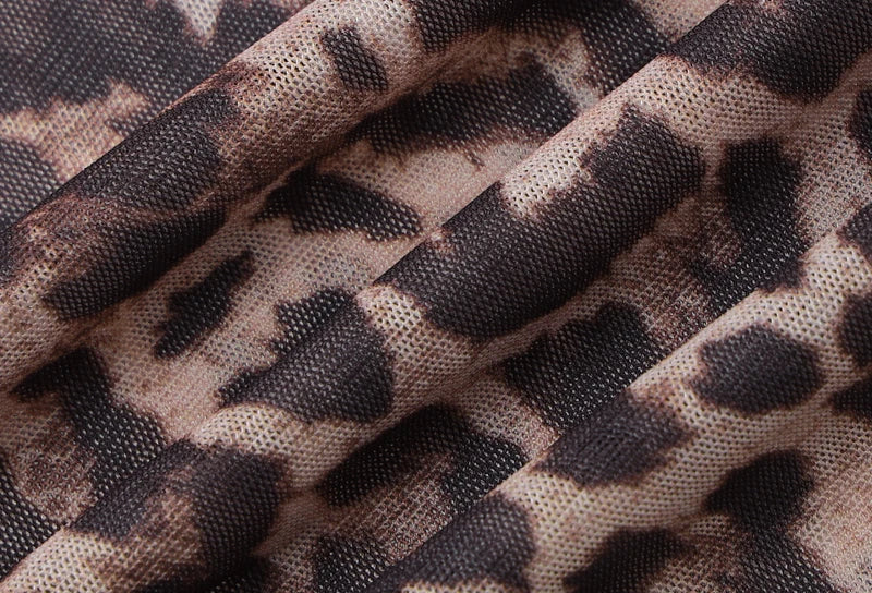 Dress Summer Women Leopard Print Mesh O Neck Long Sleeve Sexy See Through Maxi  Fashion Outfits Beach Vacation Nightclub