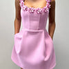 Women Summer O Neck Casual Patchwork Mini Dress, 2024 Sleeveless Sexy Zipper Party Dress, Backless Holiday Elegant Ladies Dress