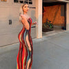 Spring And Summer Dresses For Women Chest Wrap Printed Off Shoulder Bandage Slim Sexy Long Dress 2023 New Fashion party MsChuh