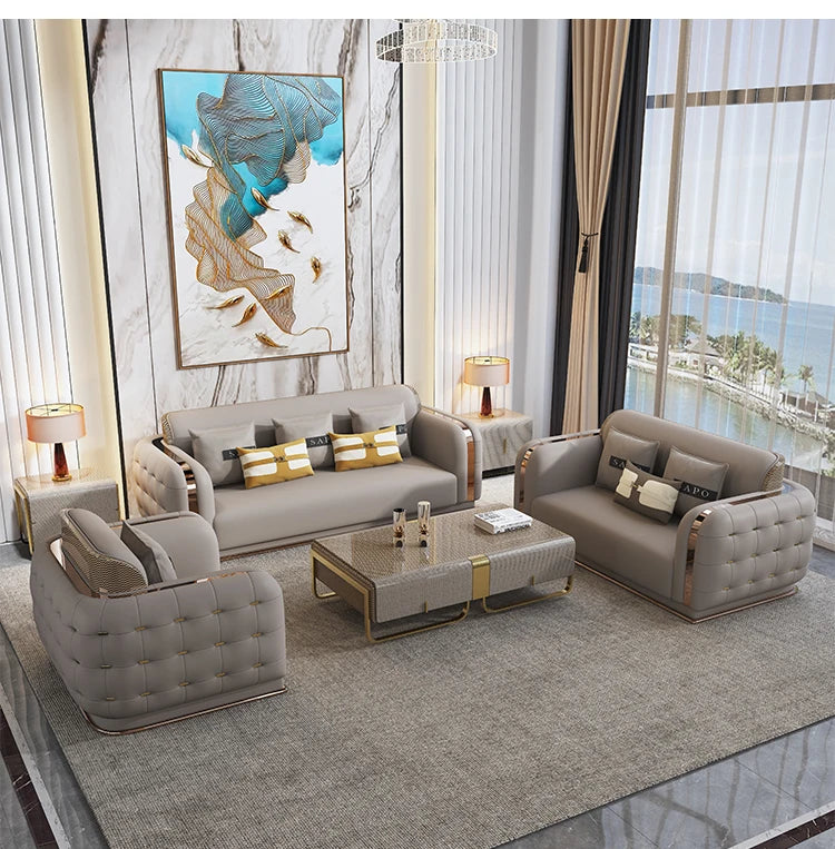 Luxury Fancy Living Room Sofa Genuine Leather Designer Italian Sofa Loveseat Single Canape Salon De Luxe Apartment Furniture