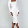 Autumn and Winter Women Sexy Bodycon Dress Square Neck Long Sleeved Ladies Evening Dresses