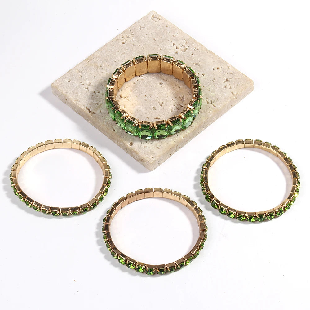 Fashion Bohemia Tennis Shiny Bracelet Jewelry 4 pcs Multicolor Crystal Glass Elastic Stack Bracelets Set