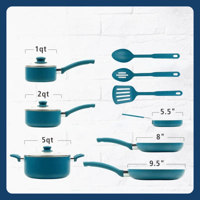 Ceramic aluminum 12-piece non-stick cookware set, meets a variety of cooking needs, suitable for a warm kitchen gift