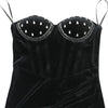 Sleeveless Strapless Bodycon Sexy Irregular Velvet Dress Women High Slit Slim Glam Crystal Rhinestone Long Party Nightclub Dress