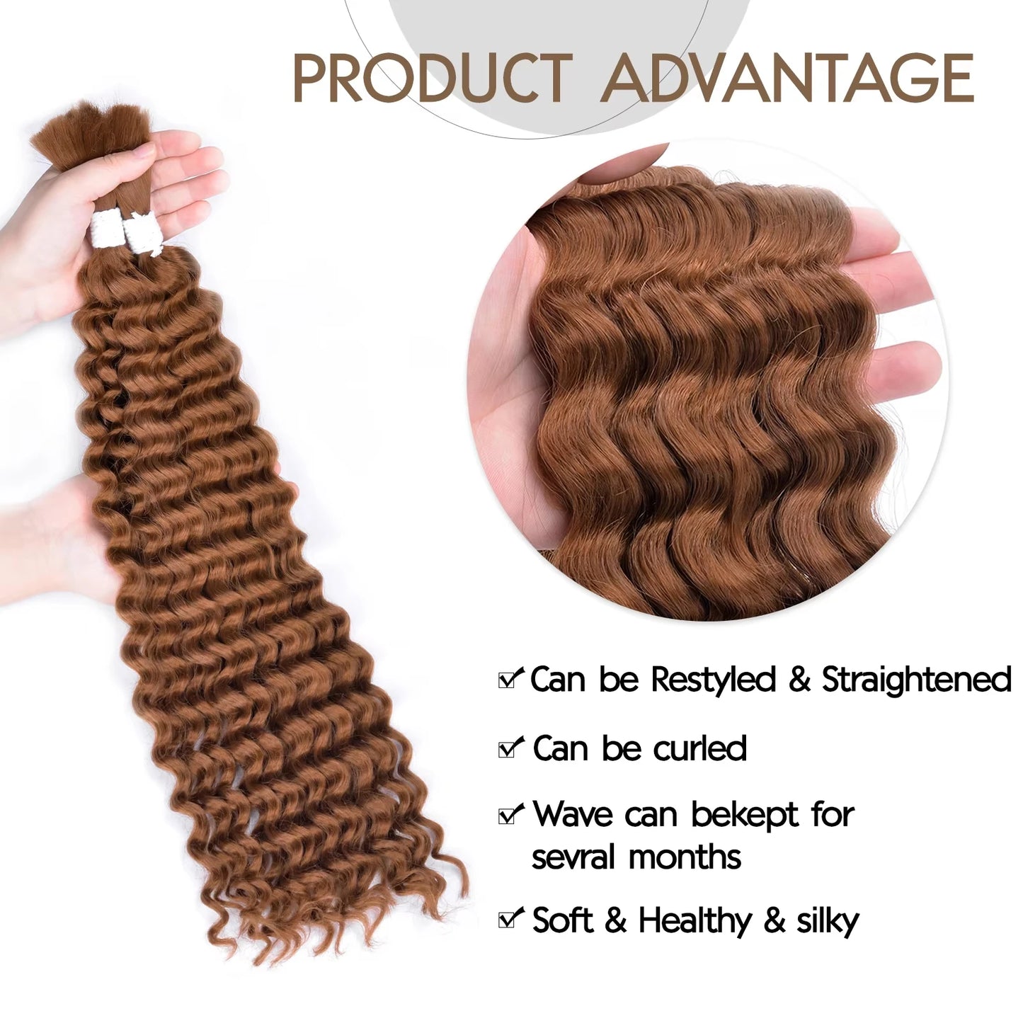Synthetic Braiding Hair for Boho Braids 20Inch 90G Deep Wave Bulk High Quality Synthetic Protein Hair Extensions For Women