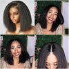 Peruvian Kinky Straight Wig Glueless Short Bob Wigs Human Hair 13X4 Yaki Straight Lace Front Wig Pre Plucked Closure Wig 180%