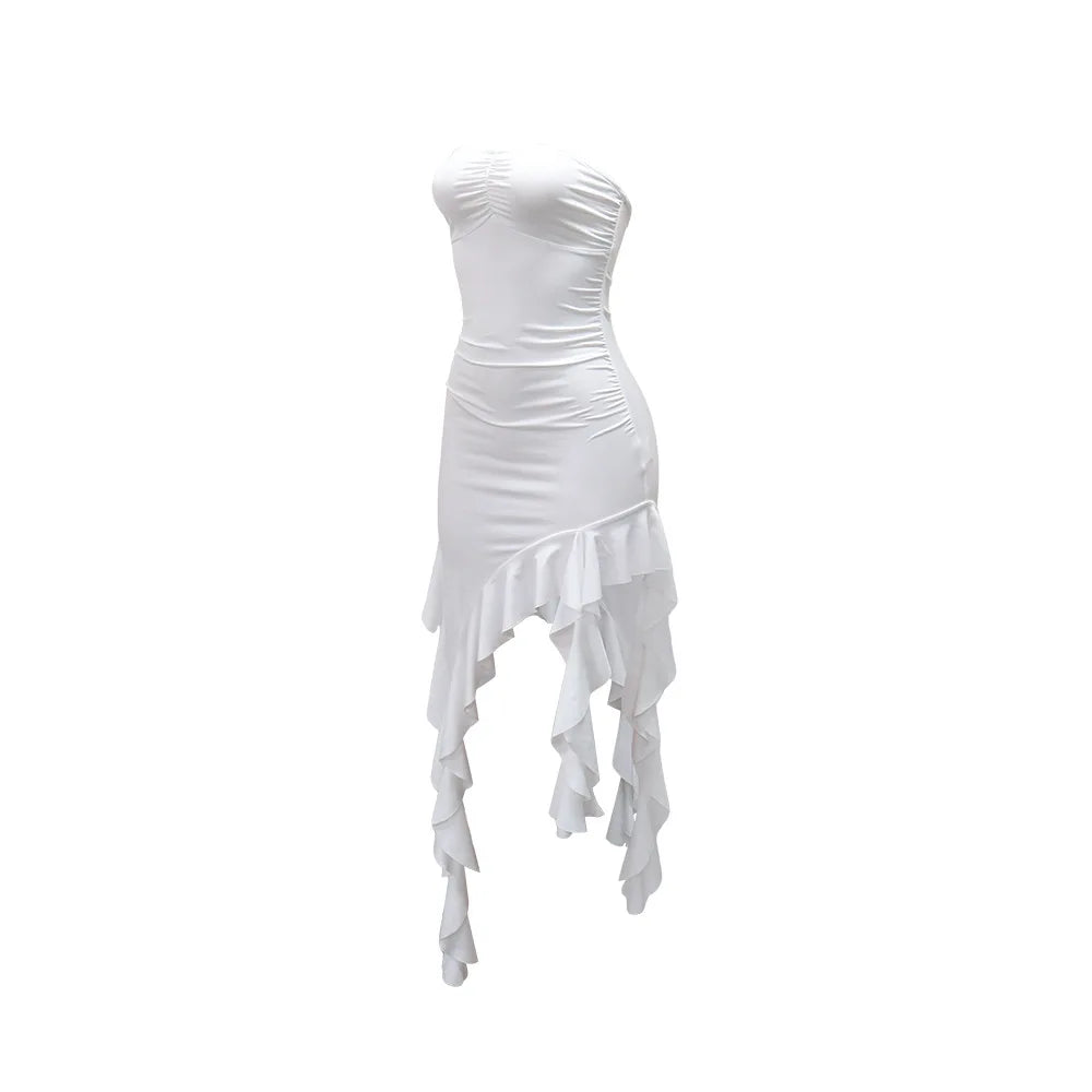 CM.YAYA Women Strapless Sleeveless Ruched Stacked Mini Dress 2025 Summer Beach Vacation Party Birthday Street Sexy Dresses