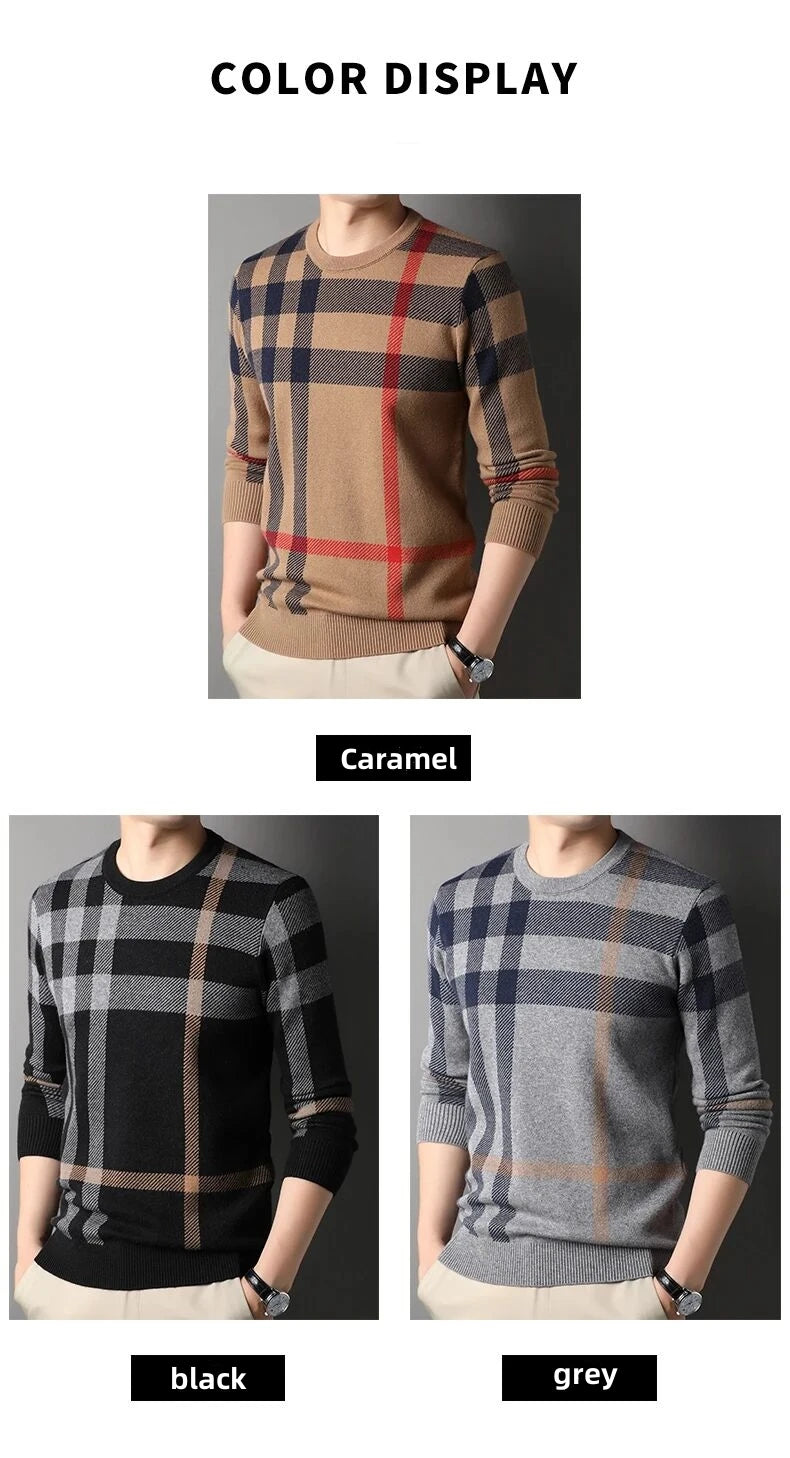 High Quality Luxury Men's Knitted Pullover Autumn Winter O-Neck Striped Wool Sweater British Casual Fashion Versatile Knitwear