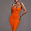 Orange Bandage Dress Women Party Dress Bodycon Elegant Sexy Spaghetti Strap Birthday Evening Club Outfits New Year 2024 Summer