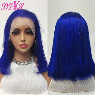 Blue Bob Wigs Human Hair 13x4 HD Lace Frontal Wig Human Hair Pre Plucked 180% Density Straight Short Blue Bob Wigs for Women