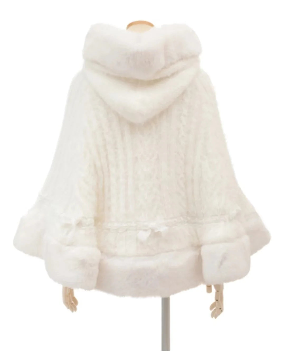 Japanese Liz Sweet Princess Faux Rabbit Fur Cape Coat Women Autumn Winter Fur Jacket Loose Clock Rhinestone Bow Hooded Coat