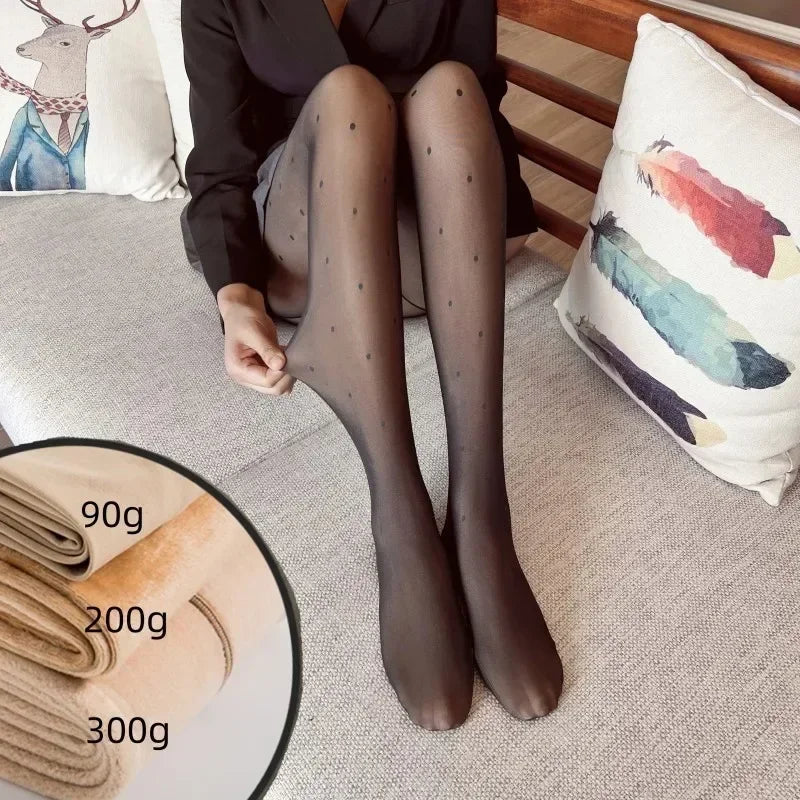 New Warm Tights For Women Winter Fleece Leggings Thermal Stockings Woman Insulated Printed Pantyhose