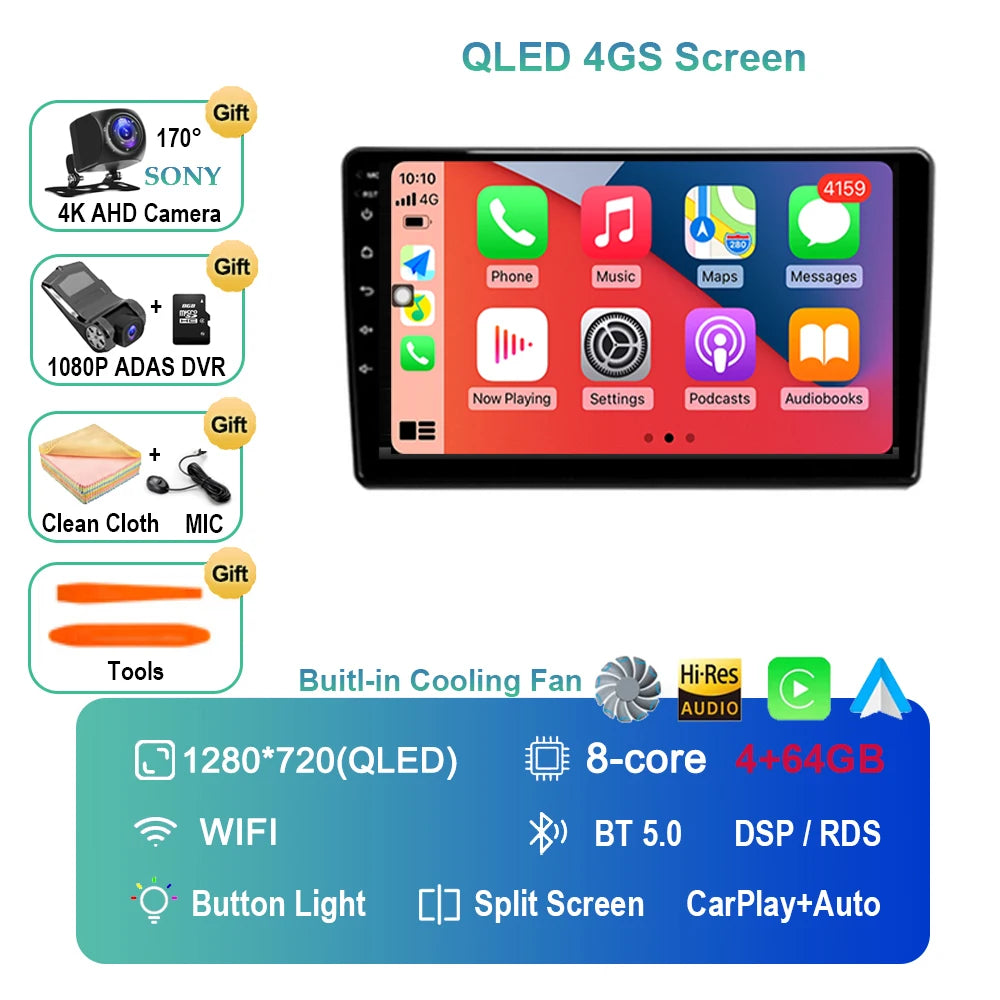 Android 14 For Audi A4 II 2 B6 III 3 B7 2000 - 2009 S4 2002 - 2008 RS4 2005 - 2009 Car Radio Multimedia Video Player Navigation