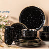 LOVECASA 16/32 Piece Black Porcelain Dinnerware Set with Gold Trim Dessert Plate,Dinner Plate,Cup,Bowl Tableware Set
