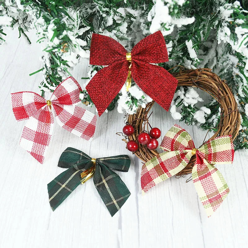 20/10pcs Linen Christmas Bow Decoration Christmas Tree Hanging Ornaments Bowknot For Xmas Wreath New Year 2024 Navidad Gifts Bow