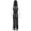 OMSJ Women Gothic 2024 Black Hooded Knitted High Split Long Dress Hollow Sexy See-through Straight Dress Festival Rave Club Wear