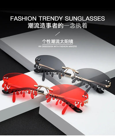 New personalised rimless sunglasses male Europe and the United States prom weird trend of irregular tears sunglasses female