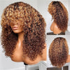 Soft Ombre Blond 26 Inch Kinky Curly Machine Wig With Bangs For Women High Temperature Fiber Cosplay Glueless Daily Use Wig