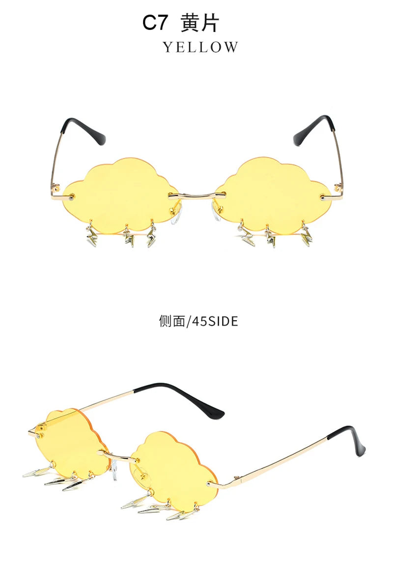 Fashion Rimless Cloud Shaped Sunglasses with Lightning Pendant Y2K Women's Luxury Sun Glasses Shades UV400 Brand Designer SG28