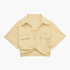 Women Fashion Front Knot Elastic Linen Cropped Shirts Vintage Short Sleeve Patch Pockets Female Blouses Blusa Chic Tops