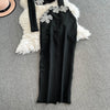 Faionable Diamond Embellied Wrap Skirt Set ort Top Long Dr Slimming High Collar Long Sve Zipper Two Piece Set