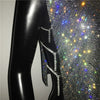 Sexy Rhinestone Backless Party Crop Top Women Glitter Turtleneck TShirt Adjustable Metal Chain Summer Nightculb Diamond Tank Top