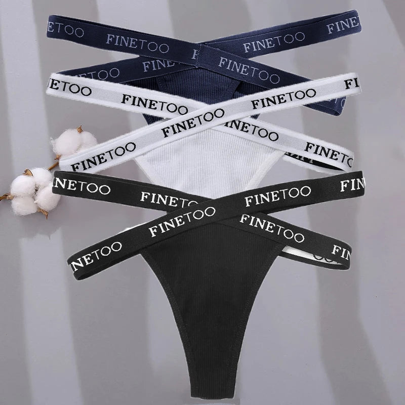 3PCS/Set Cross Strap G-String Cotton Panties Women Sexy High Waist Women's Panties FINETOO Letter Waisted Panty Lingerie M-XL