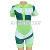 FAGADOER Fashion Knitting Color Stitching Bodycon Rompers Women V Neck Button Short Sleeve One Pieces Jumpsuits Female Overalls