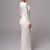 Mozision hollow out long sleeve sexy maxi dress for women fashion solid V neck back split bodycon club long dress elegant
