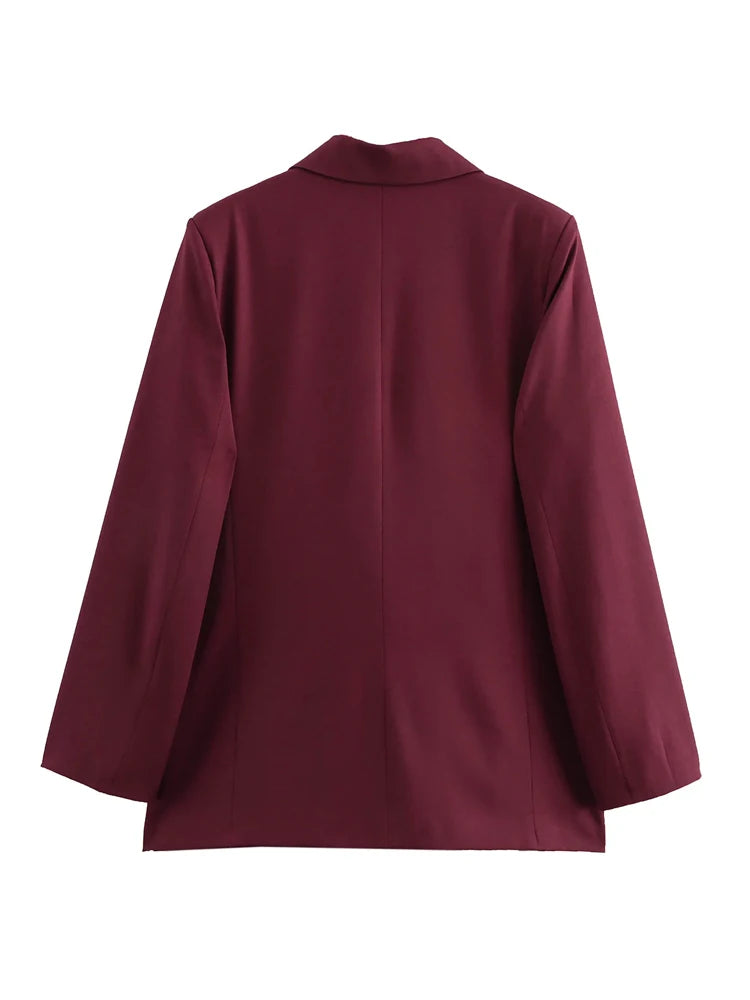 Elegant Blazers Women Office Wear Burgundy Long Blazer 2025 New Spring Casual Loose Suit Jackets Long Sleeve Business Outerwear
