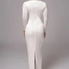 Mozision hollow out long sleeve sexy maxi dress for women fashion solid V neck back split bodycon club long dress elegant