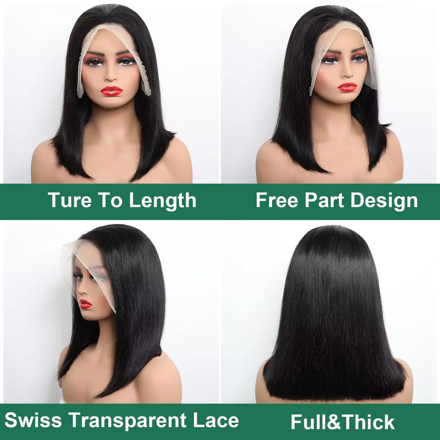 Bob Wig Human Hair 13X4 Lace Front Wig 180% Density Short Straight Frontal Bob Wig Transparent Lace Pre Plucked With Baby Hair