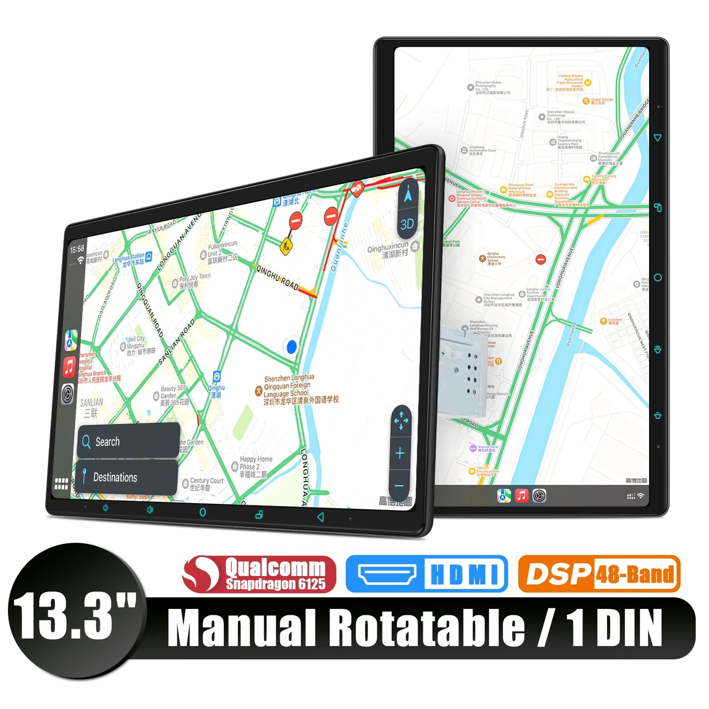 JOYING 10.1" 11.6" 13.3" 15.1"Android Car Radio Stereo Multimedia Player Head Unit Built In Carplay With Manual Rotatable Screen